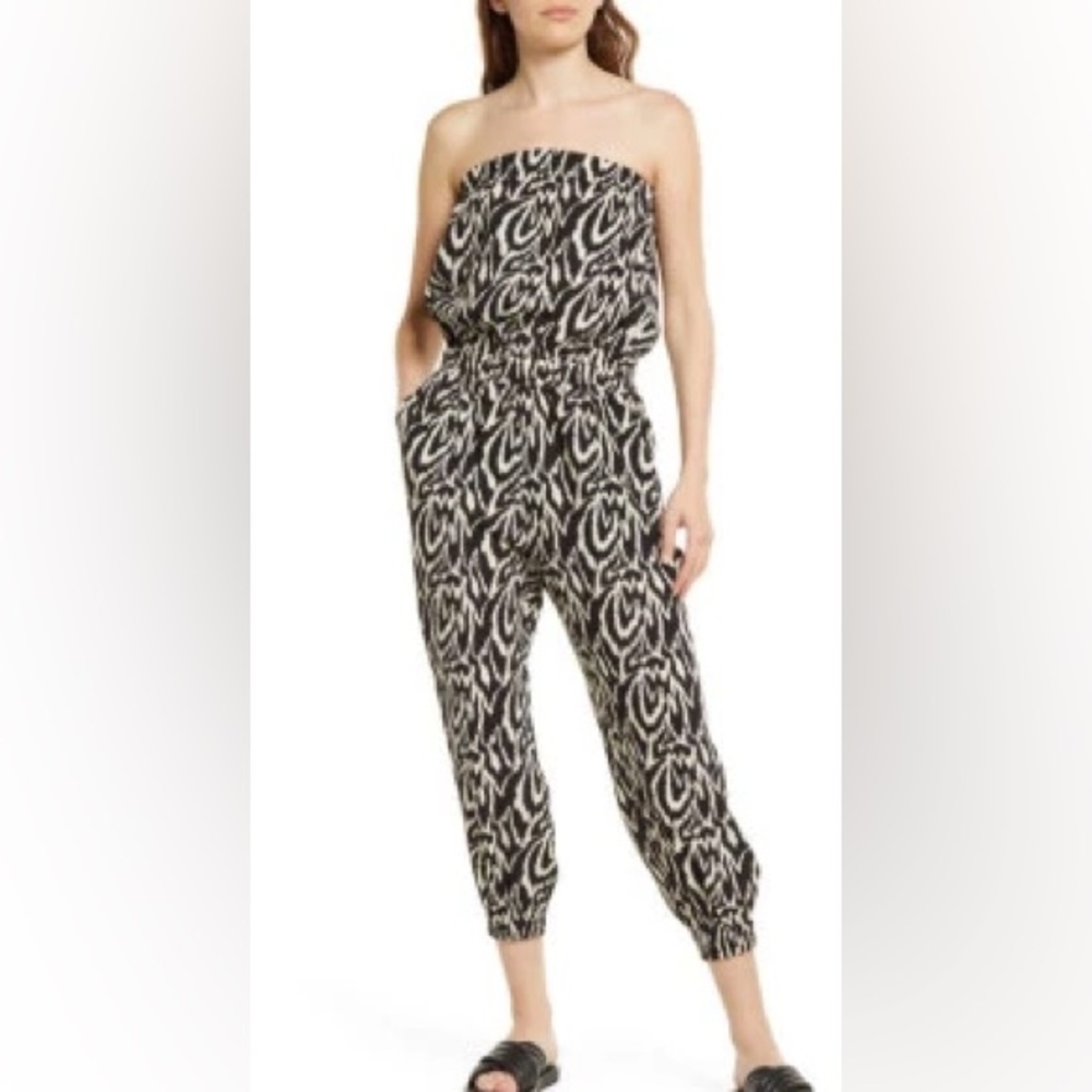 Bishop + Young Women's Strapless Black-White Jumpsuit Large